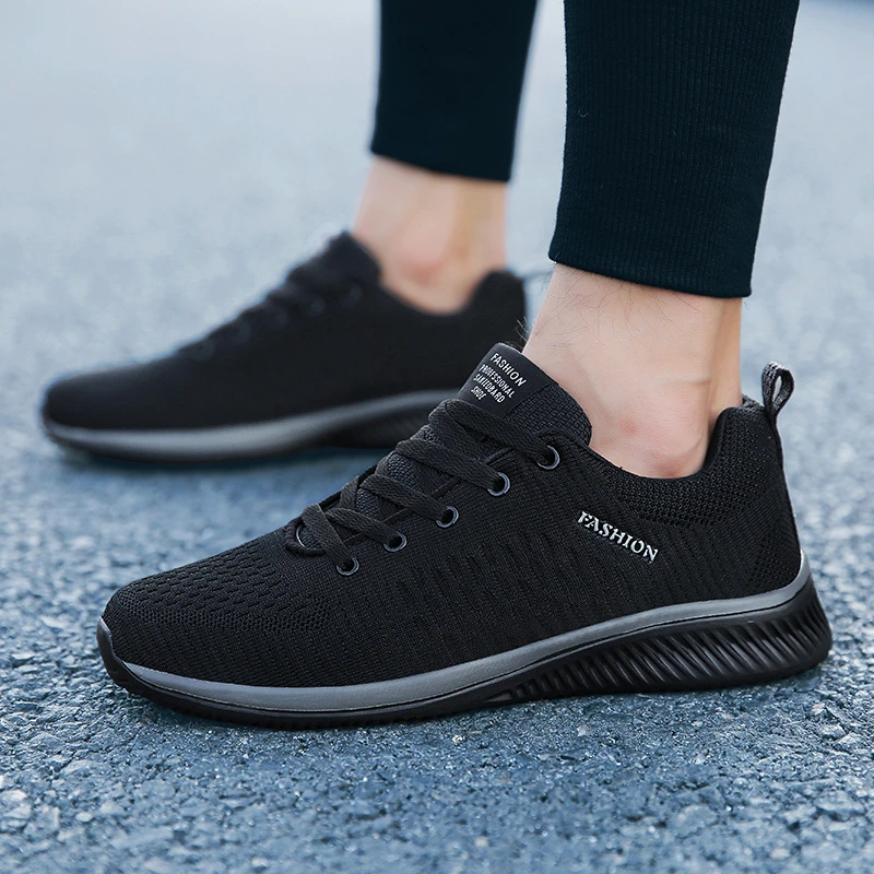 color negro zapatos vulcanizados de entrenamiento a la moda black#Zapatos Deportivos informales de malla para hombre zapatillas planas suaves transpirables con cordones color negro zapatos vulcanizados de entrenamiento a la moda black#Zapatos Deportivos informales de malla para hombre zapatillas planas suaves transpirables con cordones