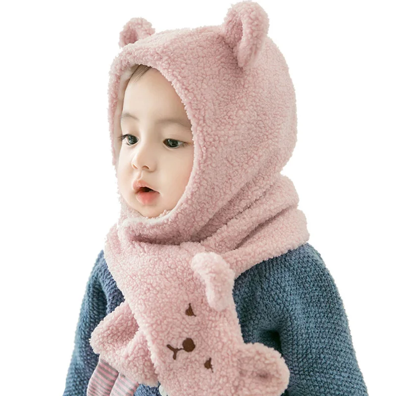 Baby Hat Scarf SetBaby Winter Warmer Scarf Cartoon Ear Design Hat Infant Cotton Collar Scarves Neckerchiefs Headwear Set