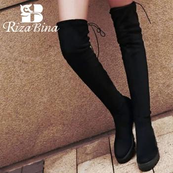 

RIZABINA Women Over The Knee Boots Slim Stretch Boots Autumn Winter Warm Long Boots Solid Color Women Footwear Size 34-43