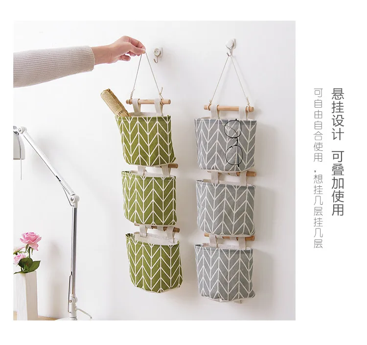 Fabric Door Rear Hanging Bag-Superimposed Multilayer Hanging Bag Wall Hanging Stuff Bag Debris Storage Bag Cotton Linen Waterpro
