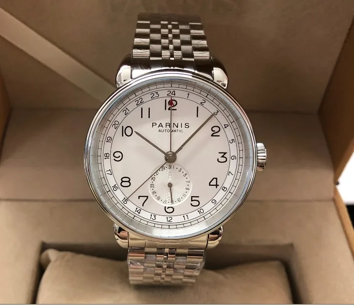 PARNIS 42 мм GMT автоматический самоветер движение Мужские часы Авто Дата мужские часы PA193-PP8