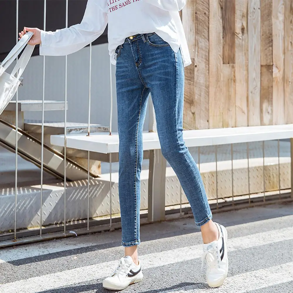 DSstyles, 1 шт., корейский стиль, с высокой талией, с дырками, хлопок, бомба, джинсы для женщин, Осенние, с высокой талией, эластичные, девять штанов