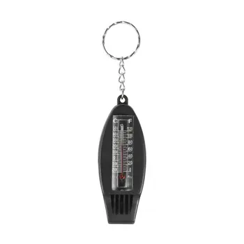 

Black 4 in1 Thermometer Whistle Compass Magnifier with Keychain Mini Portable SOS Whistle Outdoor Safety & Survival Tool