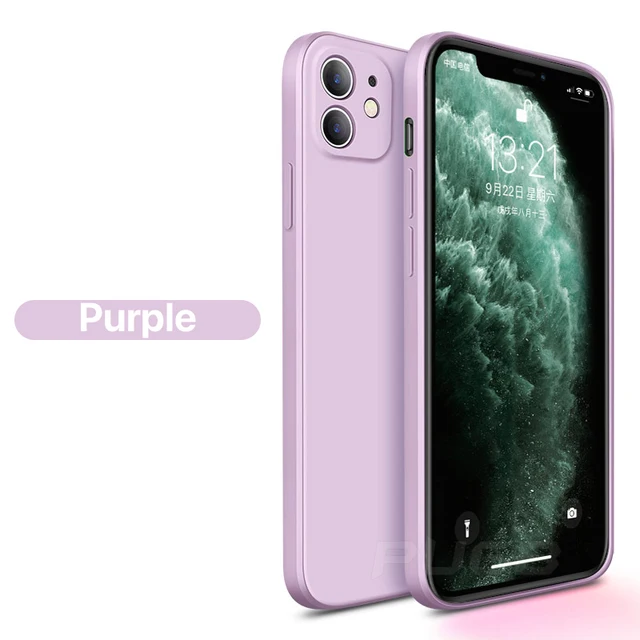 Luxury Orignal Square Soft Liquid Silicone Case For iPhone 11 12 13 Pro Max Mini X XS XR 6S 7 8 Plus SE 2020 Shockproof Cover Purple