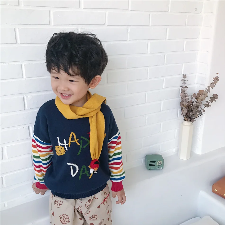 Tonytaobaby/ Зимний Детский свитер с шарфом для мальчиков и девочек, комплект из 2 предметов