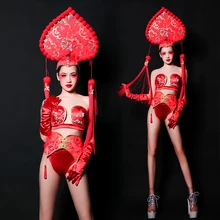 Год костюм для вечеринки женский преувеличенный сексуальный китайский стиль бикини DS DJ певец ночной клуб бар сценический подиумный костюм DL5076