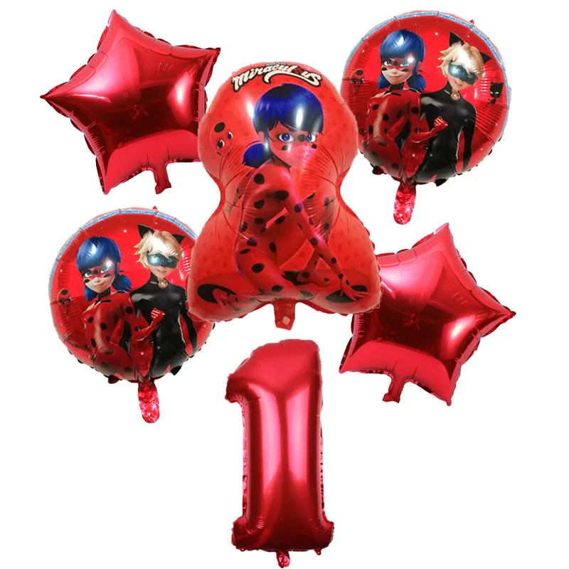 

6pcs/lot Ladybug Foil Balloons Birthday Party Decorations Ladybug Helium Mylar And 32 Inch Number Balloon Wholesale