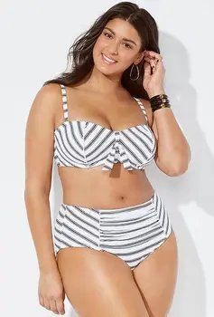 

Plus Size Bikinis Women Sexy Bandeau Swimwear Push Up Bikini Set Stripe Swimsuit Women High Waist Retro Two Piece Bathing Suit