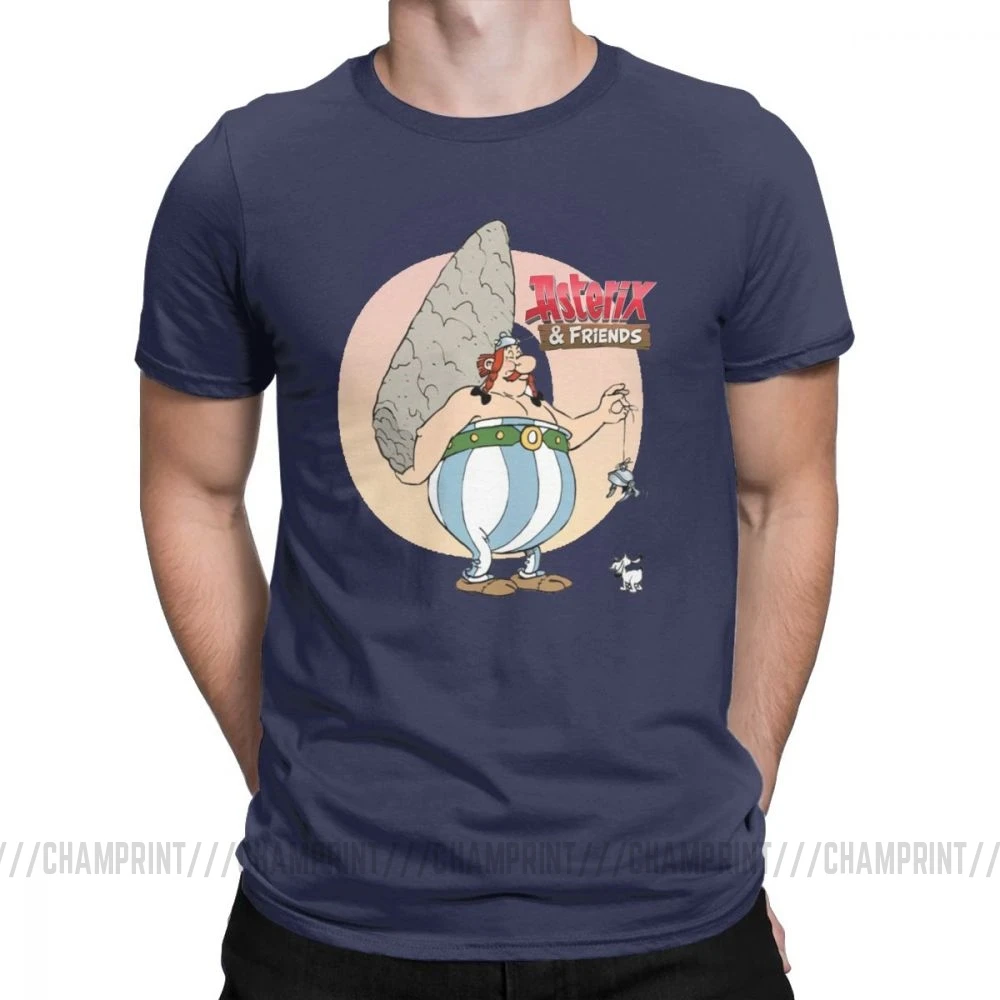 Мужские футболки Астерикс и Обеликс забавные хлопковые футболки с коротким рукавом с круглым вырезом одежда размера плюс Топы - Цвет: Тёмно-синий