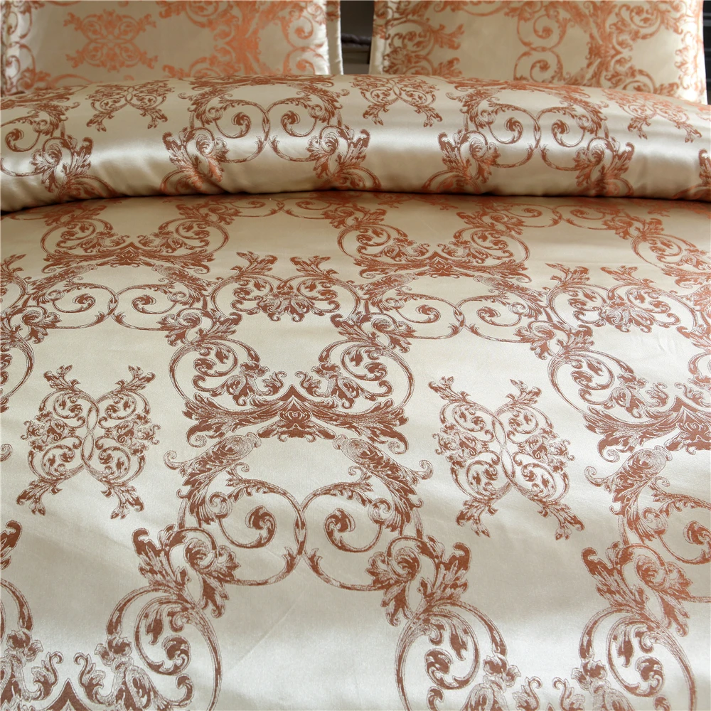  Jacquard Duvet Cover Sets Queen Size Satin Bed Cover Gold Color Double Bedding Set Jacquard Bedding