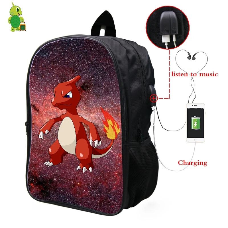 10 Pokemon Charmeleon Galaxy Космический рюкзак Многофункциональный USB зарядка Разъем для наушников школьные сумки для подростков ноутбук рюкзак - Цвет: 10