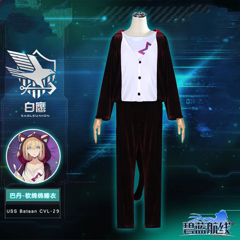 

Anime Azur Lane USS Bataan Lovely Soft Pajamas Suit Cosplay Costume For Women With Tail H