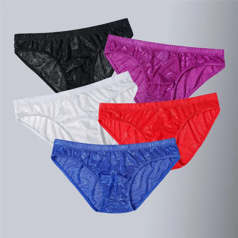 Mens Sexy Underwear High Quality Lace Briefs Mesh Transparent Breathable Mens Briefs Youth Low-rise 3 Pcs/ lot Underpants