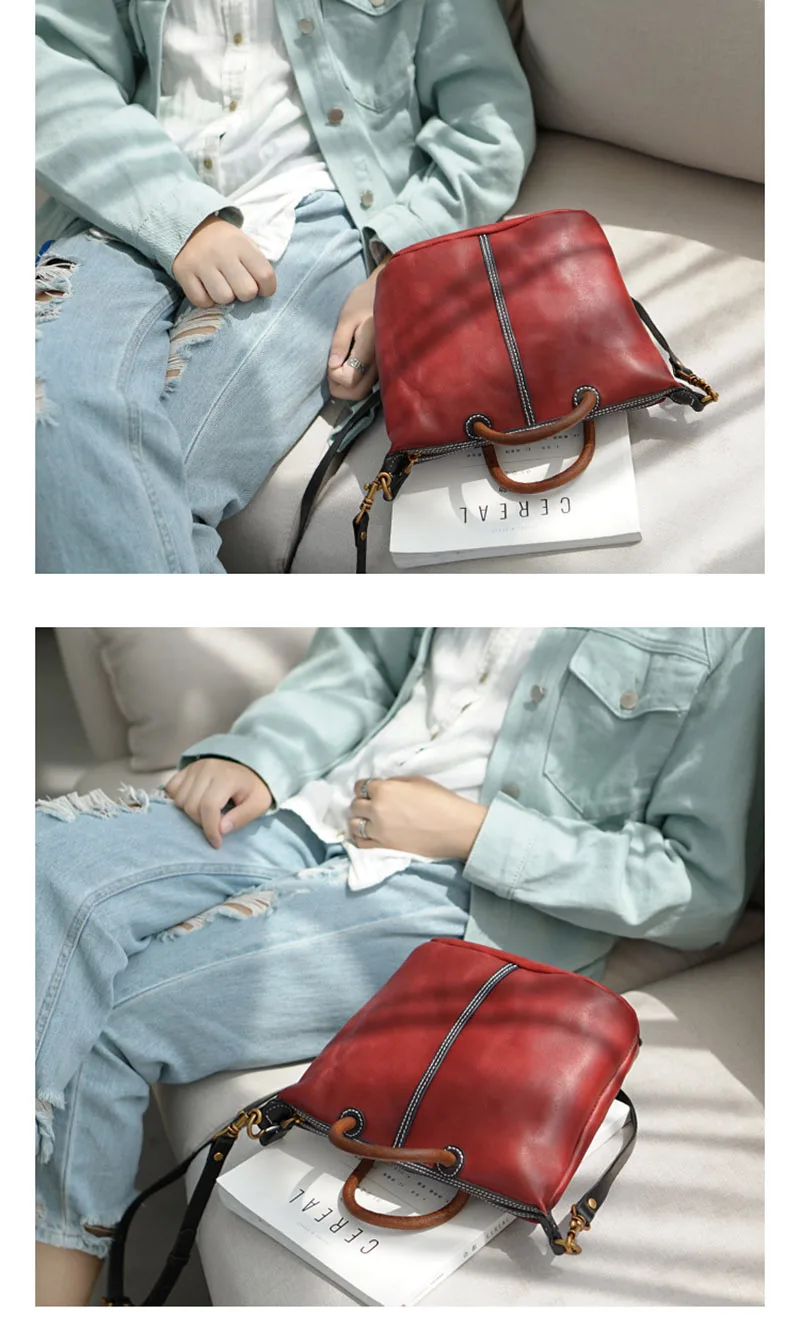 EUMOAN Handmade one-shoulder slanted bag, women's leather leather leather handbag, women's vintage do old one-shoulder bag
