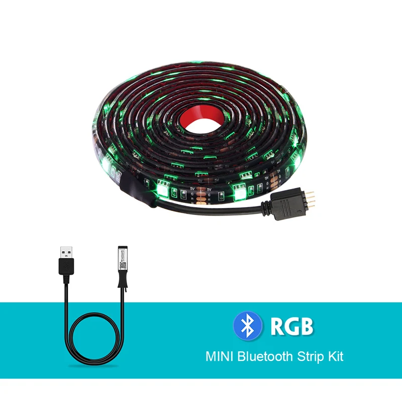 RGB Bluetooth set 1 комплект DC5V 5050 USB светодиодный ленточный RGB/RGBW/RGBWW 0,5 м/1 м/2 м водонепроницаемый гибкий светодиодный ленточный светильник для ТВ фонового освещения - Испускаемый цвет: RGB Bluetooth set