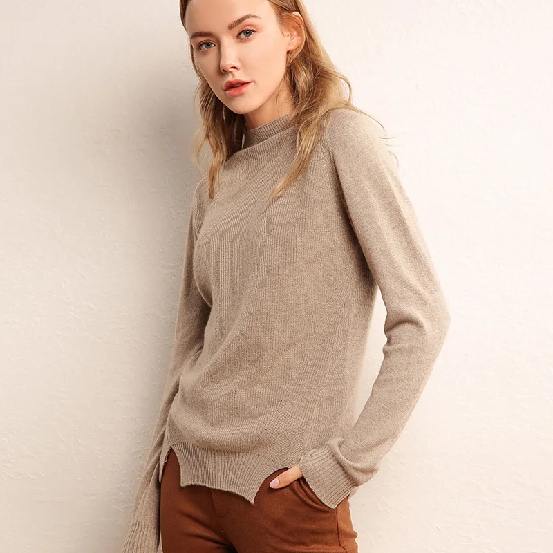 

knit sweater women 35% real cashmere winter autumn split pullover crewneck long sleeves solid tops