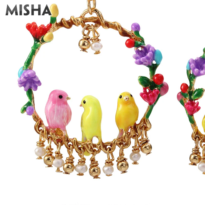 MISHA, роскошные женские серьги, ручная работа, эмалированная глазурь, цветы и птицы, Имитация драгоценного камня, ювелирные изделия в винтажном стиле, подарки для девушек, L950