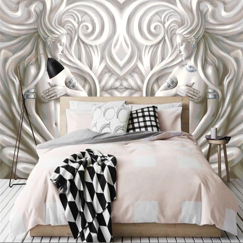 Beibehang-European-relief-beautiful-sculpture-modern-fashion-3D-TV-background-wall-custom-large-mural-green-wallpaper (3)