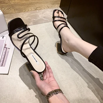 

Shoes Woman's Slippers Slides Fashion Square heel Women Heels Med 2020 Flat Soft Luxury Block High Rome Basic Pumps PU Hoof