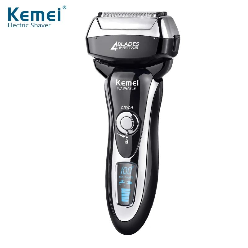 Kemei KM-5568 2017 Fashion Magnetic Levitation Razor with LCD Display Four Blade Reciprocating waterproof men's shaver Wholesale