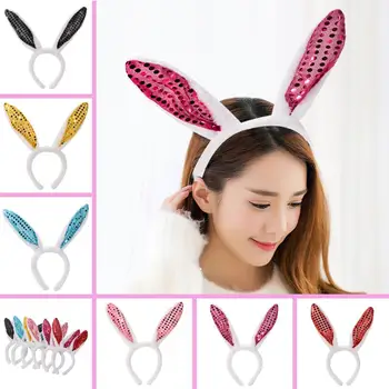 

6 Pack Soft Plush Bunny Ears Hairbands Sequins Rabbit Headbands for Easter Party Decoration