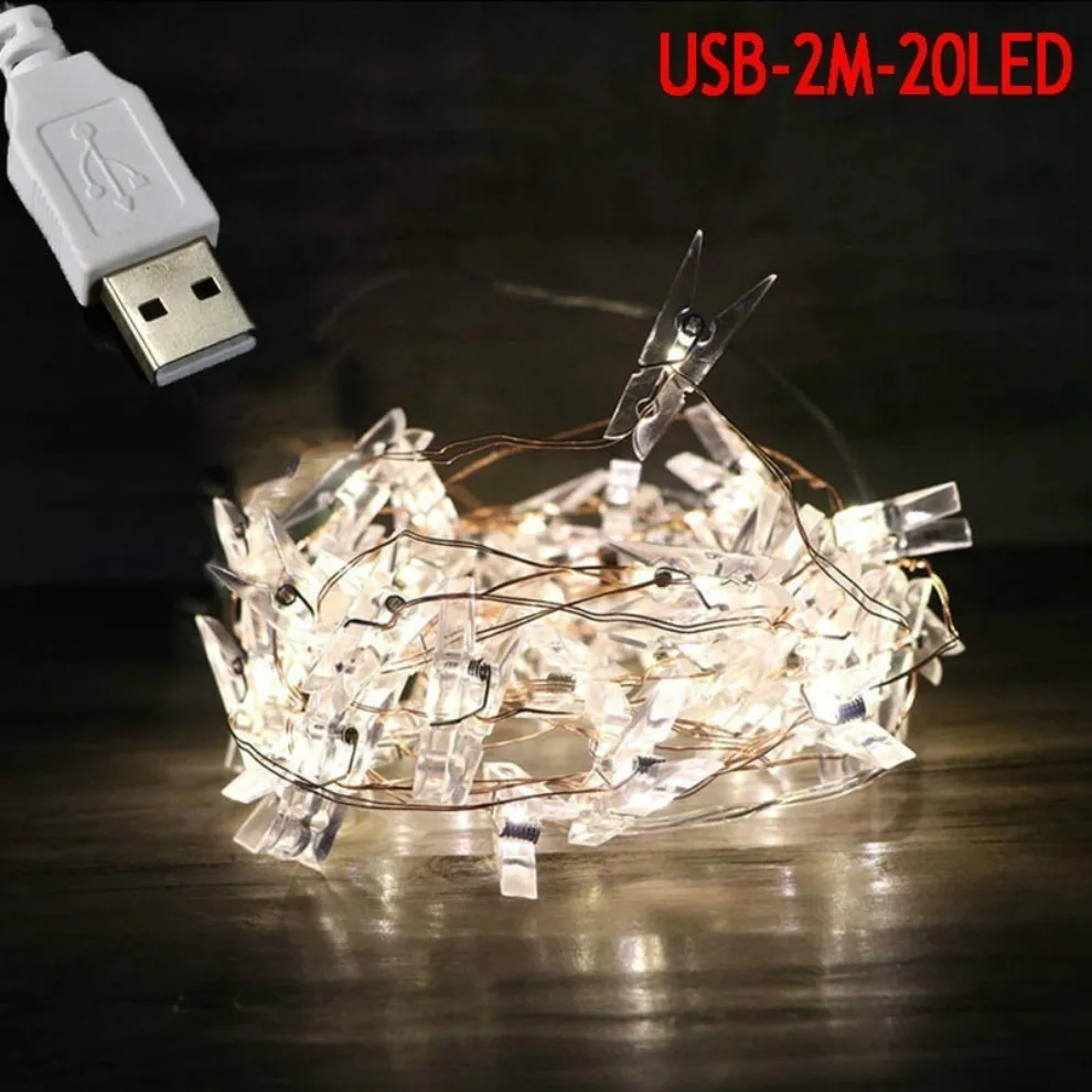 USB фото клип светодиодный гирлянда батарея работает для наружной рождественской вечеринки свадьбы Xmas украшения для фотографий