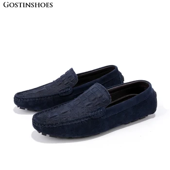 

Crocodile Suede Men Loafers Moccasins Genuine Leather Mens Zapatos Slip on Male Casual Driver Shoes Cow Leather Solid Size 38-46