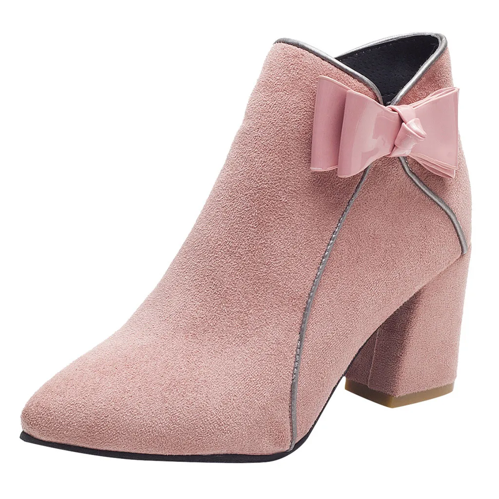 Осенние повседневные ботинки; милые женские розовые однотонные ботильоны для женщин на молнии; ботинки на квадратном каблуке; обувь на каблуке; zapatos de mujer
