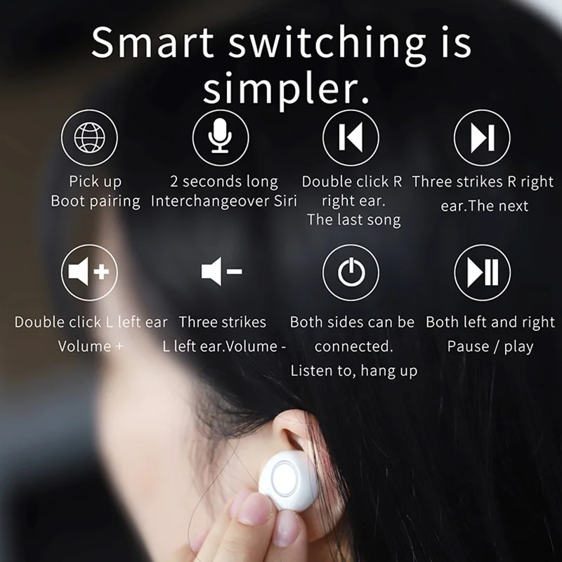 TWS беспроводные Bluetooth наушники стерео мини спортивные наушники с микрофоном для IOS Android Phone OC