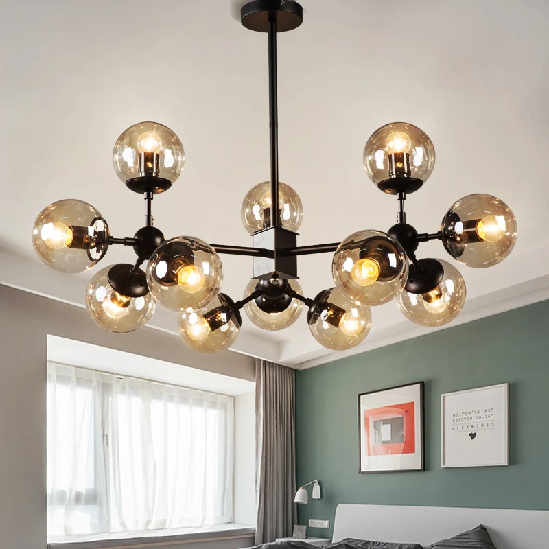 

Винтажная люстра в форме шара, Потолочная железная лампа в стиле индастриал Лофт для спальни, Черная Стеклянная Круглая лампа в классическом стиле