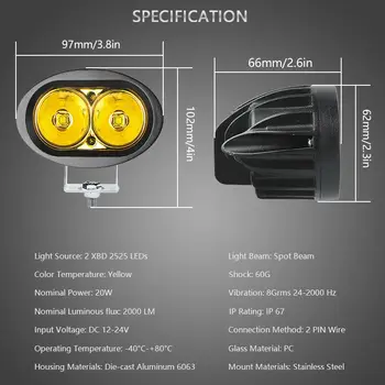 

2X Work Light LED Spot Beam Pods Yellow Driving Offroad Fog Lamp Truck ATV Waterproof