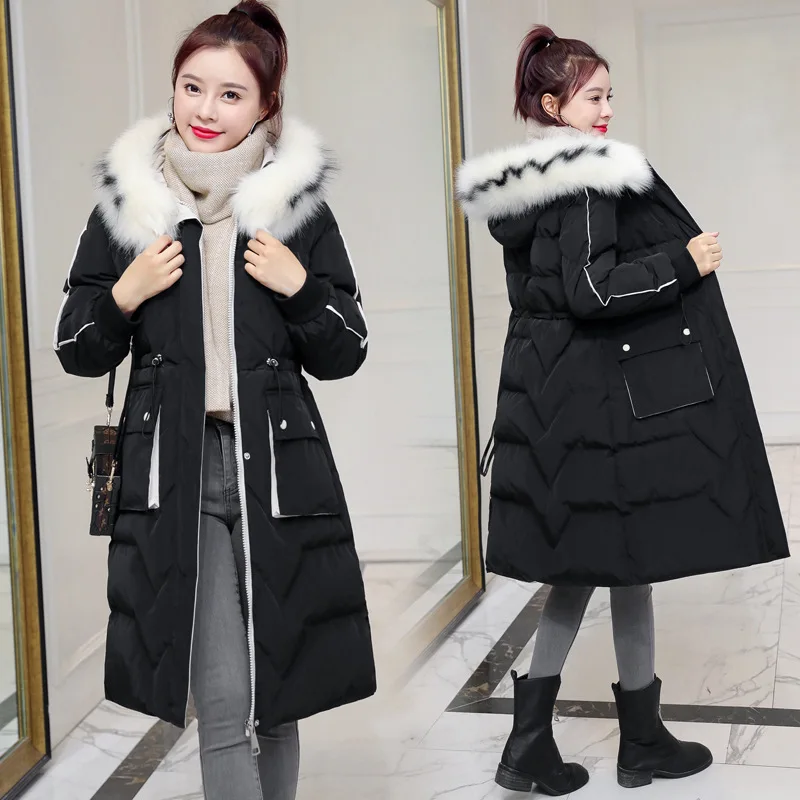 

Down Jacket Cotton-padded Clothes Women's INS Hong Kong Style Mid-length 2019 Winter New Style Slim Fit Waist Hugging Cotton-pad