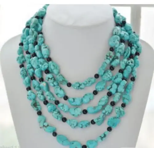 

Beautiful 14X16mm Irregular blue black bead necklace 100inch