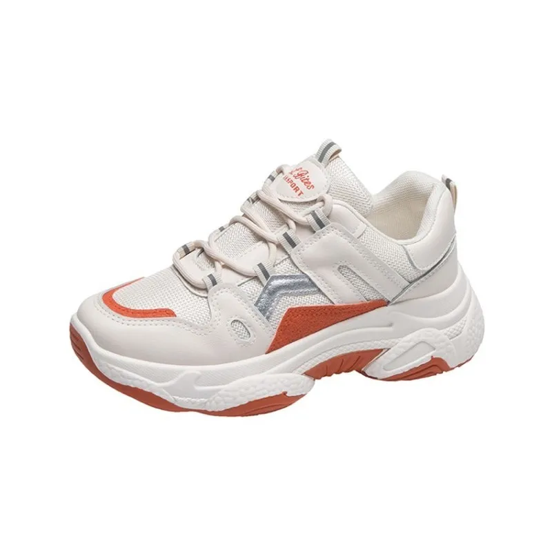 

2020 Spring Leather Sneakers Women Mixed Colors Thick Bottom Height Increased Lace-Up Casual Round Toe Leisure Shoes J14-27
