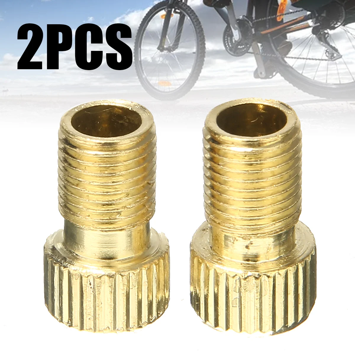 2Pcs Bicycle Valve Adapter Mountain Road Bike Alloy Gold Cycling Presta Valve Adapter Cycle Pump Tube New