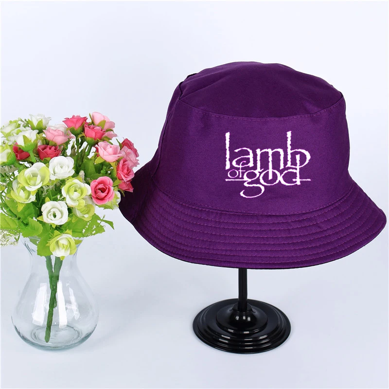 Lamb Of God Logo Summer Hat Women Mens Panama Bucket Hat Lamb Of God Design Flat Sun Visor Fishing Fisherman Hat - Цвет: Фиолетовый