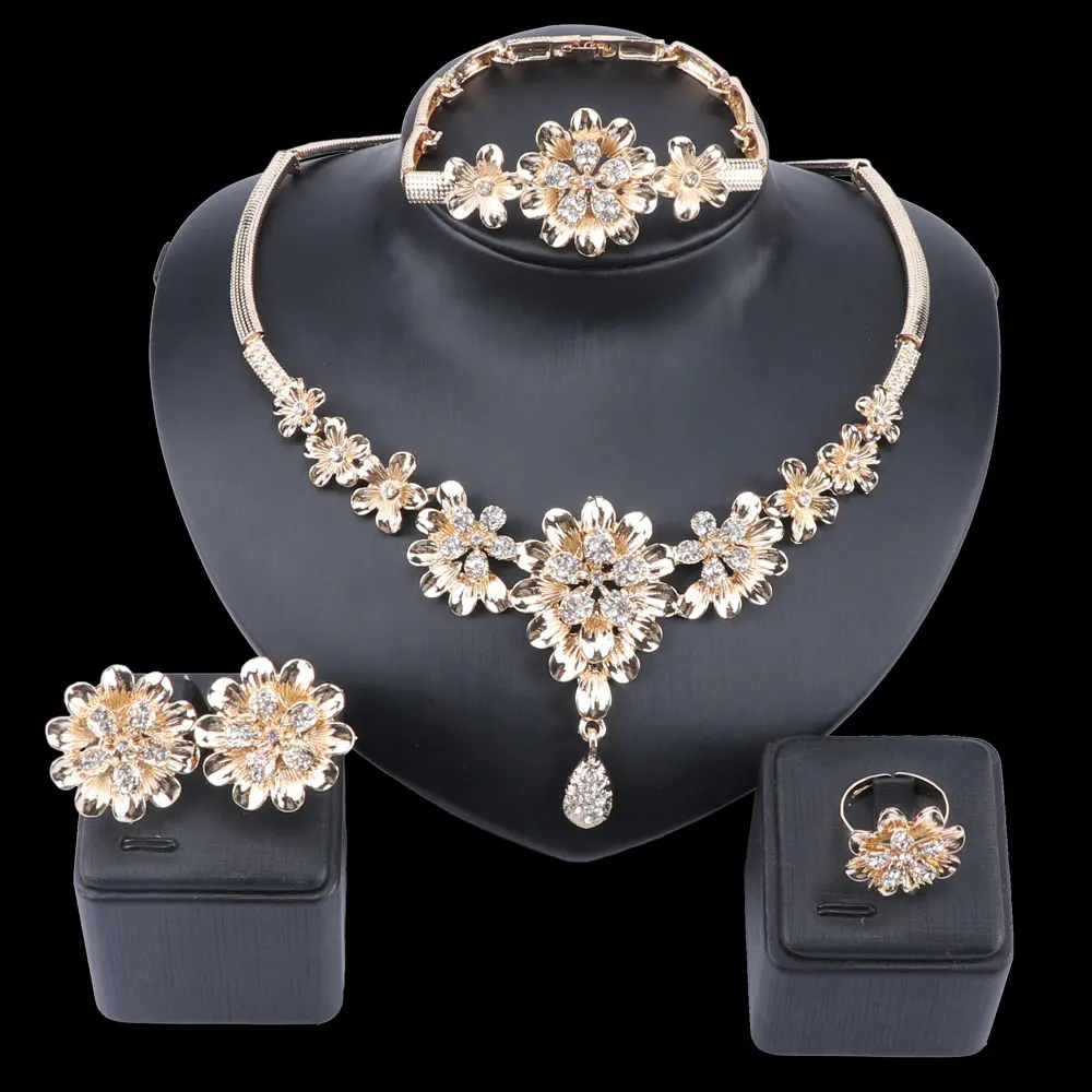 Wedding Necklace and Earring Set Beaded Bridal Accessories Pearl Floral Necklace 