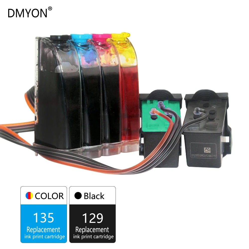 DMYON 129 135 CISS Bulk Ink Replacement for HP 129 135 XL C4140 C4150 C4170 C4173 C4175 C4180 C4183 C4188 C4190 C4183 Printer