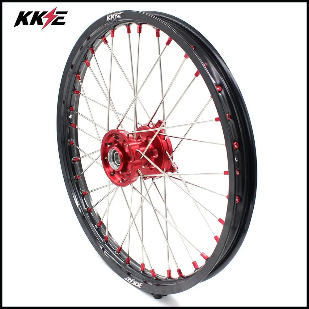KKE 21/18 эндуро диски набор для SUZUKI RMZ250 2007- RMZ450 2005- грязи велосипеды колеса красный ниппель ЧПУ