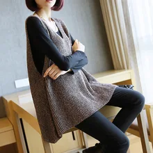 Свободный вязаный женский жилет с v-образным вырезом, осенний и зимний женский пуловер большого размера, свитер, свитер, жилет, свитер