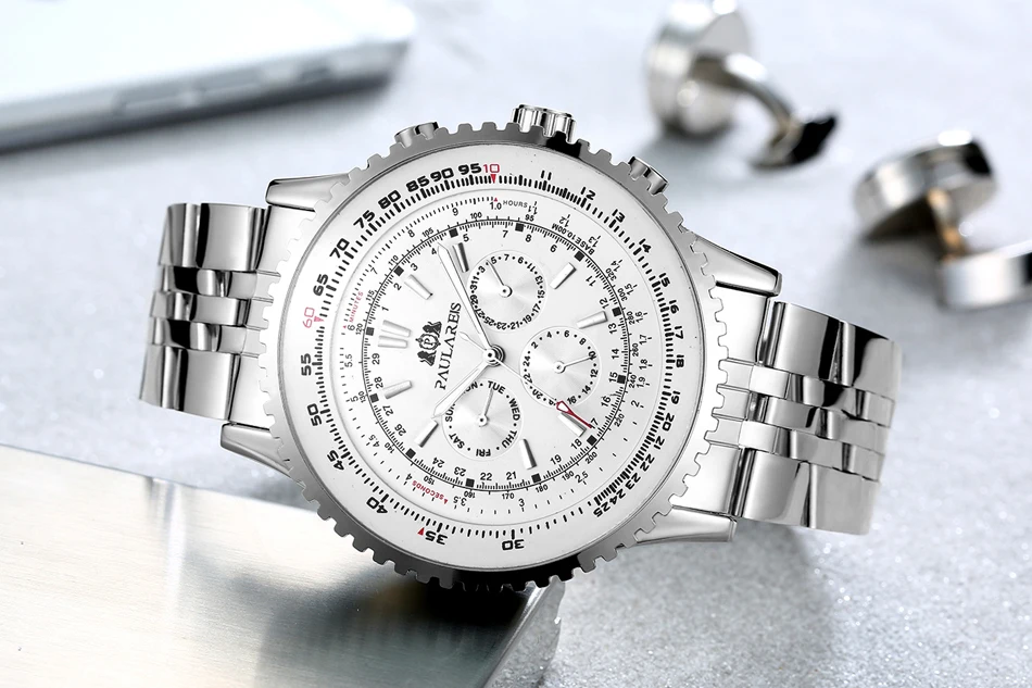 Cinturino meccanico in acciaio inossidabile meccanico a carica automatica sportivo blu nero bianco grande 50 mm classico da uomo di lusso_voghion.com