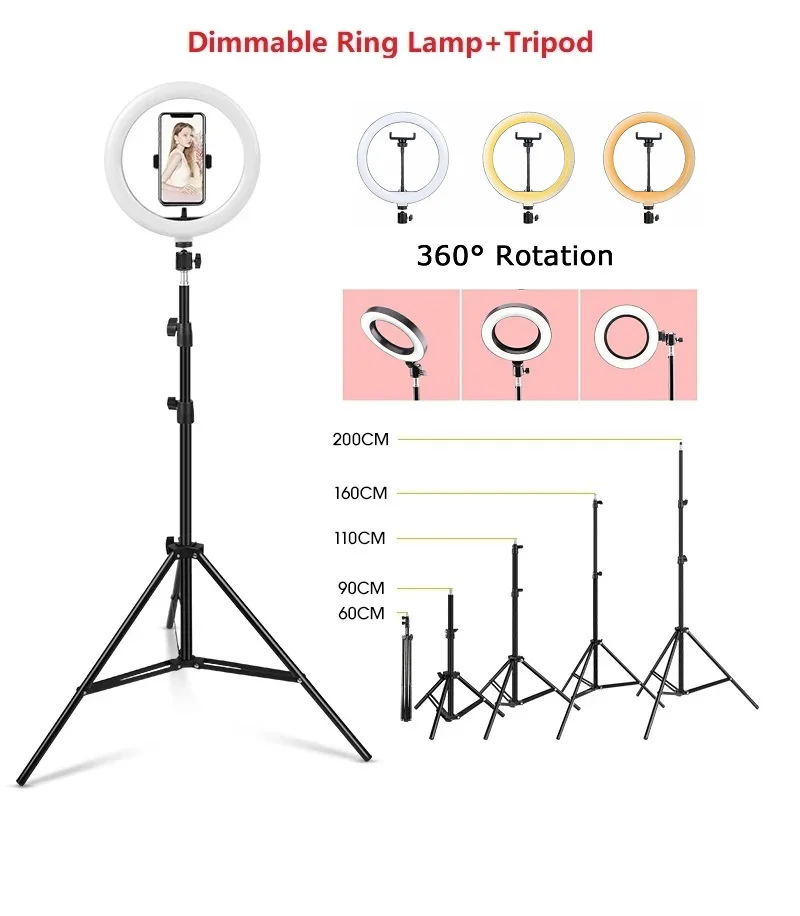 10 Inch LED Ring Fill Light Photography Lighting Selfie Tripod Stand Dimmable Ringlight for Makeup Live Streaming YouTube Light Stand Photographic Light Stand