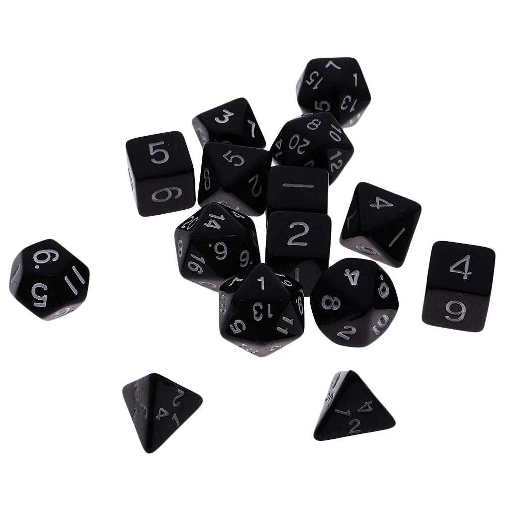 Lot of 15pcs Dices Card Board Game Props Multi Sided Dices Set w. Bag Black