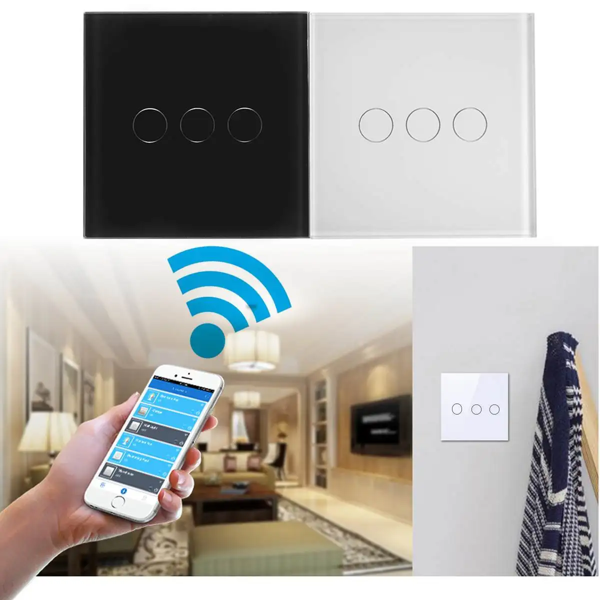 

3 Gang 1 way Touch Switch Smart Light Switch Panel Wall Wifi Light Switch UK/EU Standard Work for Alexa for Google Home for Echo