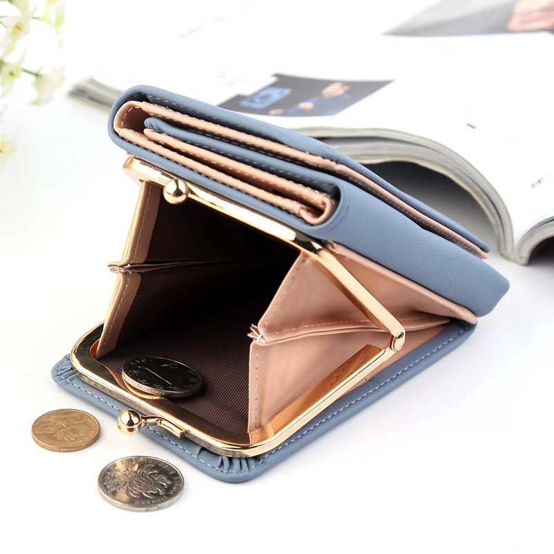 

Wallet Women Lady Short Women Wallets Black Red Color Money Purses Small Fold PU Leather Female Coin Purse Card Holder