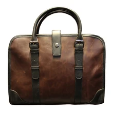 Искусственная кожа Crazy Horse мужской портфель Vintage14 дюймов Большая деловая сумка для ноутбука модная коричневая сумка через плечо