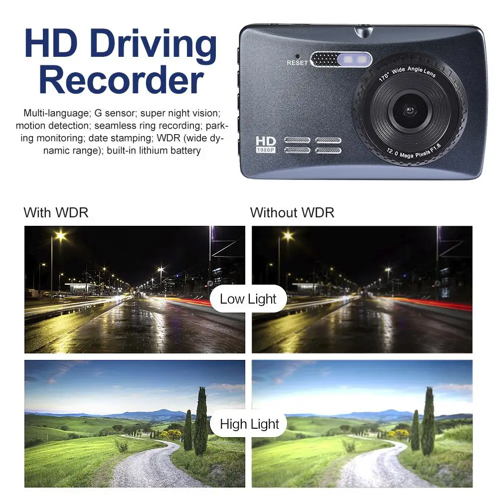1080 Автомобильный видеорегистратор Full HD для вождения Регистраторы с " ЖК-дисплей Экран 170 градусов Широкий формат G-Сенсор петля Запись и обнаружения движения