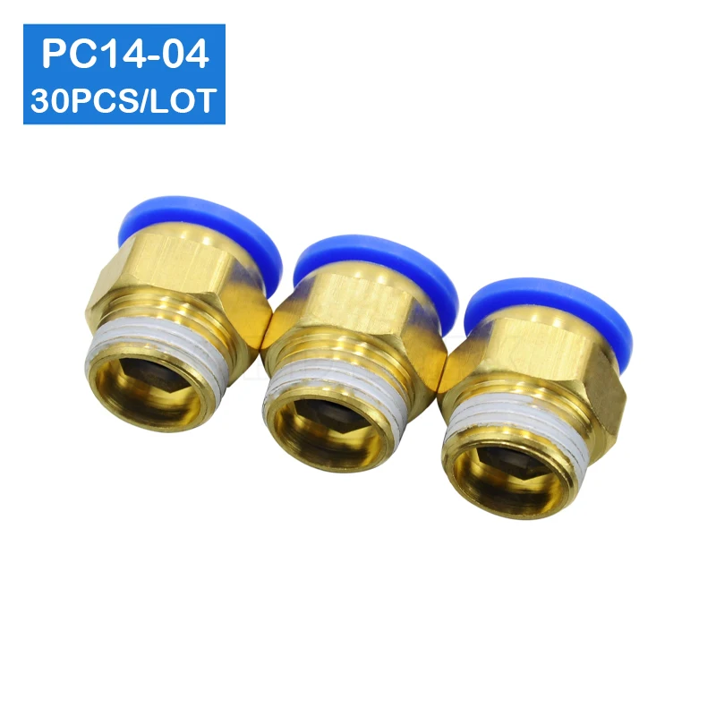 30 шт BSPT PC14-04, 14 мм до 1/2 'пневматические соединители, мужские прямые фитинги в одно касание, пневматические фитинги