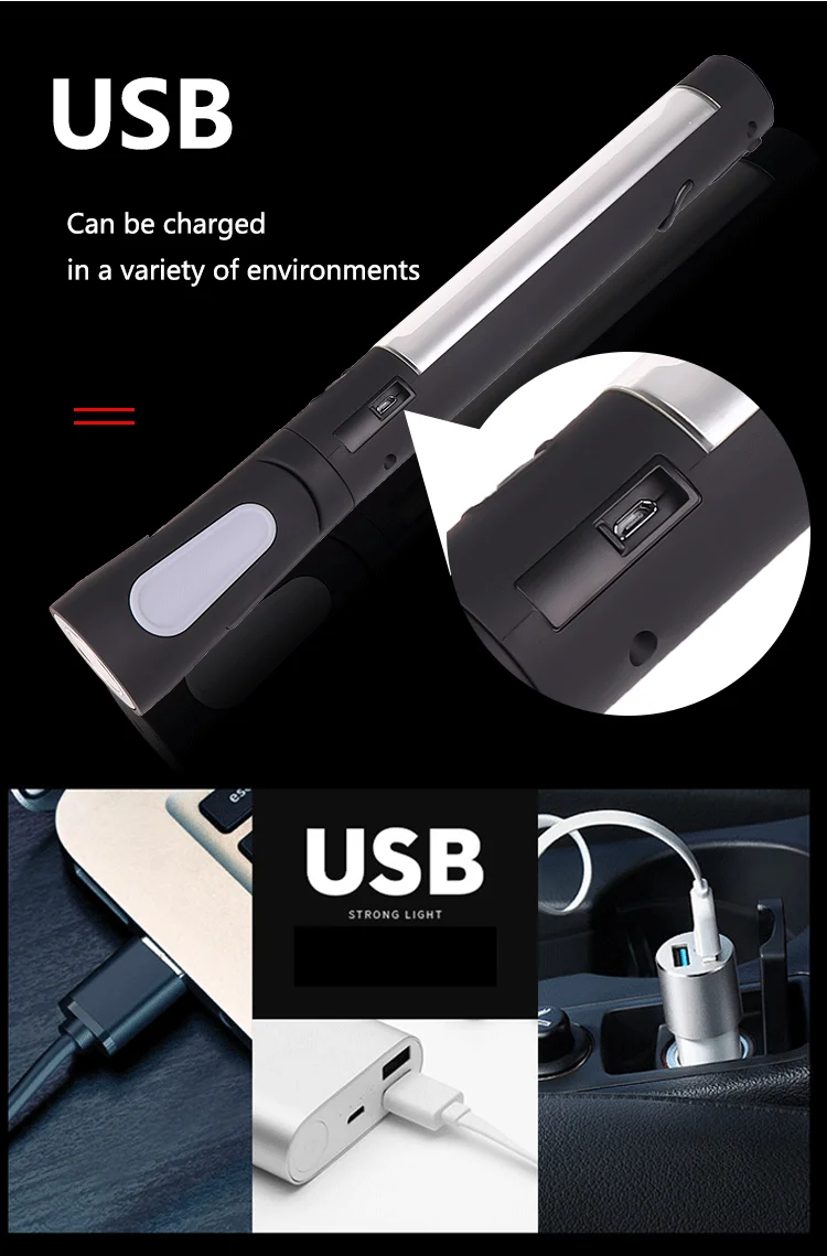 Портативный светодиодный фонарик COB, USB Перезаряжаемый 3 режима, встроенный аккумулятор, магнитный фонарь, подвесной крючок, лампа для кемпинга