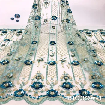 

Madison High Quality Nigerian Tulle Lace Fabric with Beads/Sequins 2020 French Mesh Lace Fabric 3D Lace Fabric for Party Dress